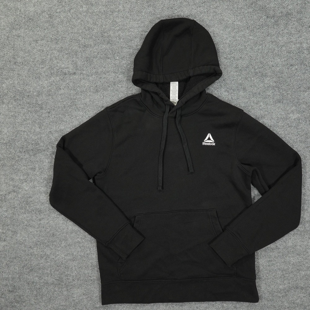 Reebok Hoodie Mens Small Black Pullover Fleece Delta Logo‎ Long Sleeve Pocket